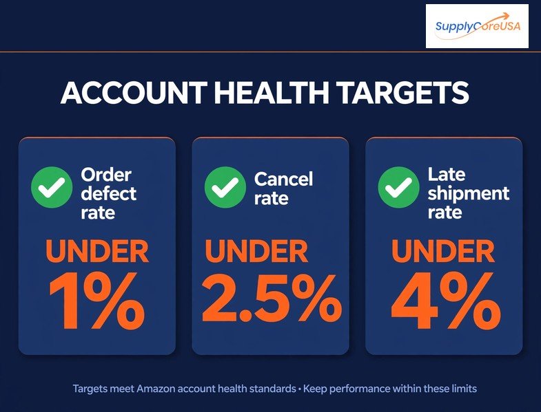 Amazon account health targets for grocery ungating: ODR under 1 percent