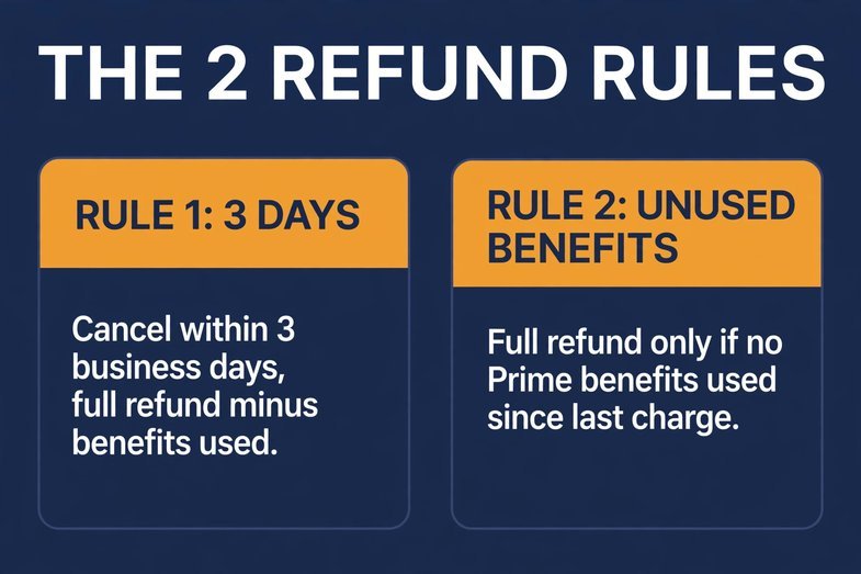 Amazon Prime refund rules 3 day window and unused benefits rule